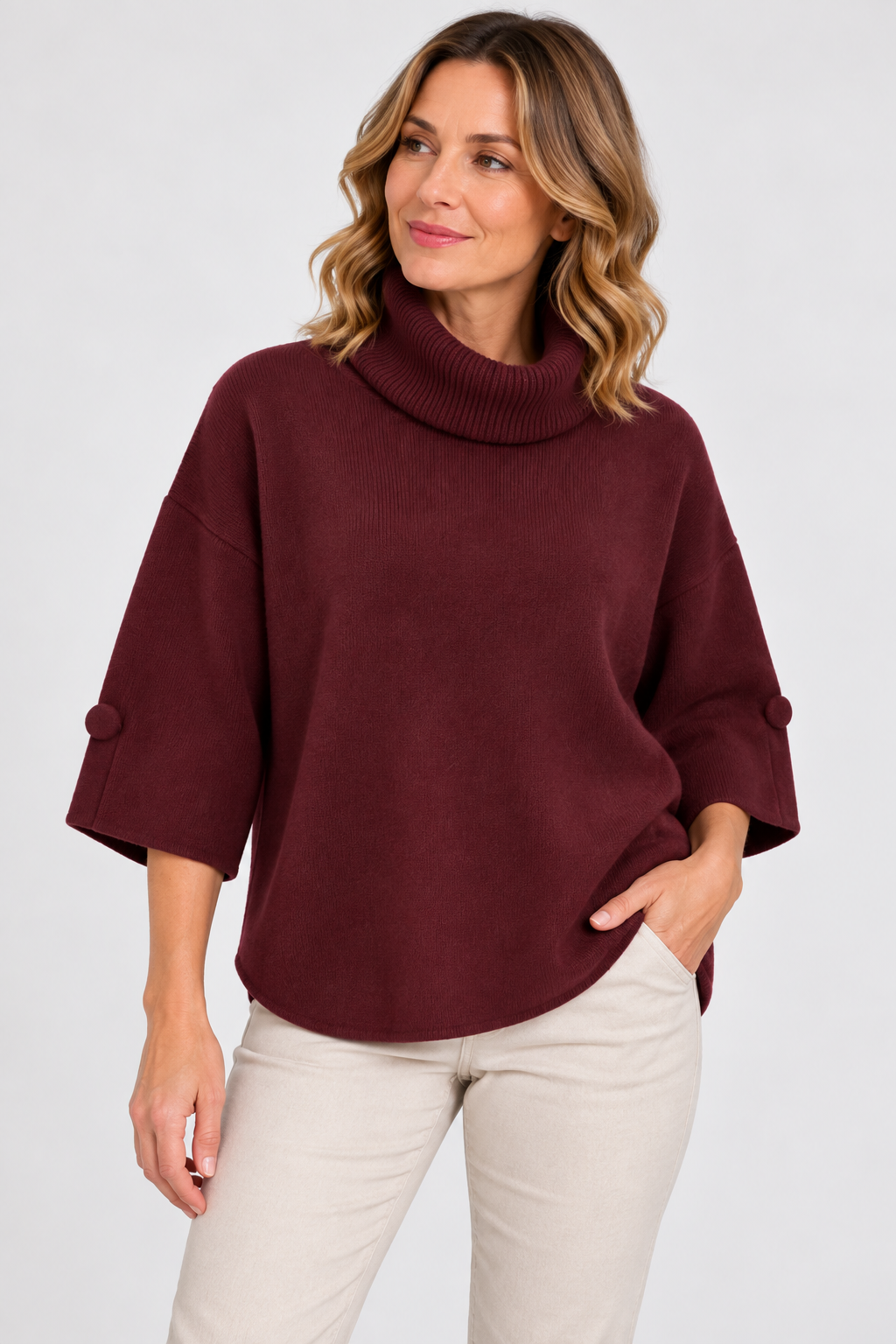 Alicia Finstickad Polotröja Dam Vinröd Bordo | Smilebutiken - Caramelle Fashion