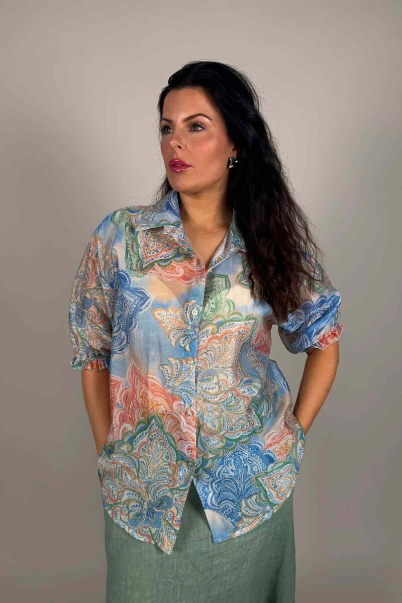 Alika Patterned Blouse Women Blue | Smilebutiken - Camicia