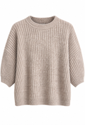 Amalia Stickad Tröja med Kort Ärm Dam Gråbeige Taupe | Smilebutiken - Caramelle Fashion
