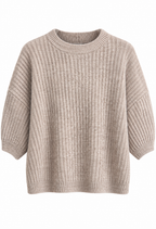 Amalia Stickad Tröja med Kort Ärm Dam Gråbeige Taupe | Smilebutiken - Caramelle Fashion