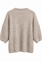 Amalia Stickad Tröja med Kort Ärm Dam Gråbeige Taupe | Smilebutiken - Caramelle Fashion