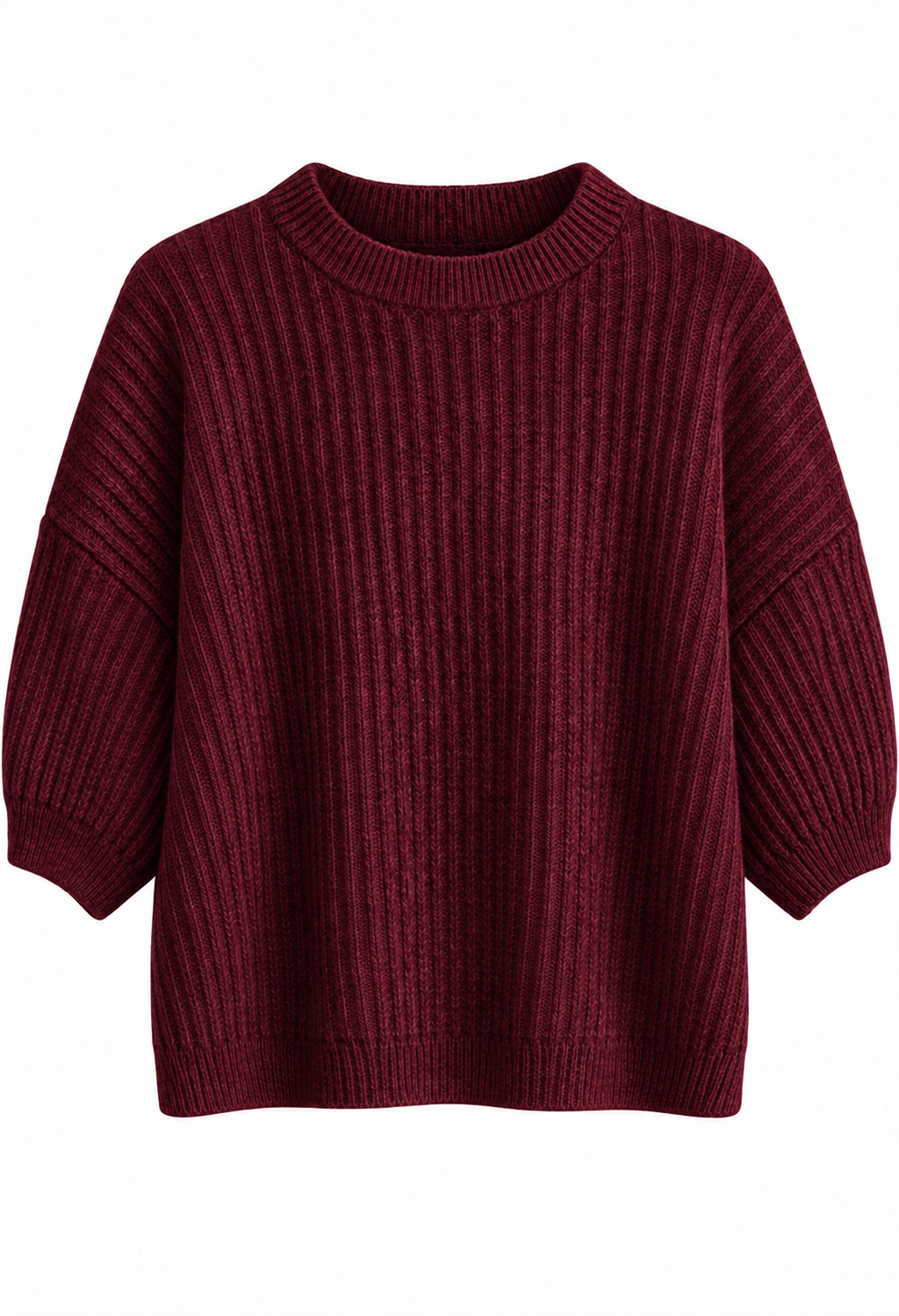 Amalia Stickad Tröja med Kort Ärm Dam Vinröd Bordo | Smilebutiken - Caramelle Fashion