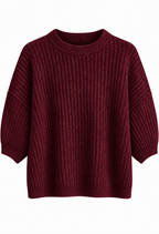 Amalia Stickad Tröja med Kort Ärm Dam Vinröd Bordo | Smilebutiken - Caramelle Fashion