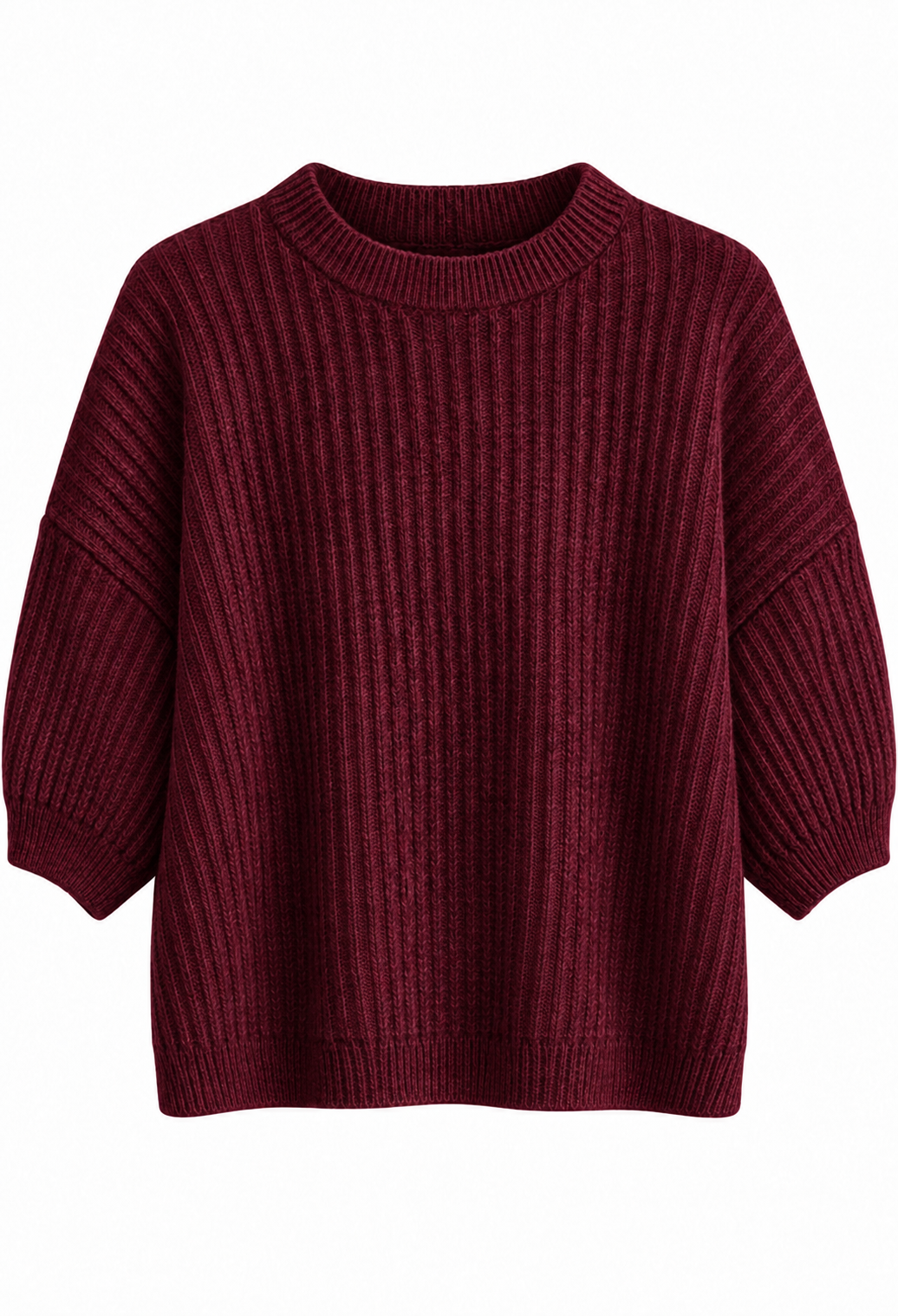 Amalia Stickad Tröja med Kort Ärm Dam Vinröd Bordo | Smilebutiken - Caramelle Fashion