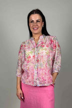 Amber Blommig Blus Dam Rosa Camicia | Smilebutiken