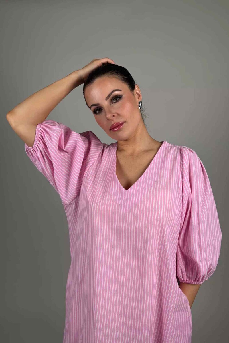 Aniela Randig Klänning Dam Rosa | Smilebutiken - Camicia