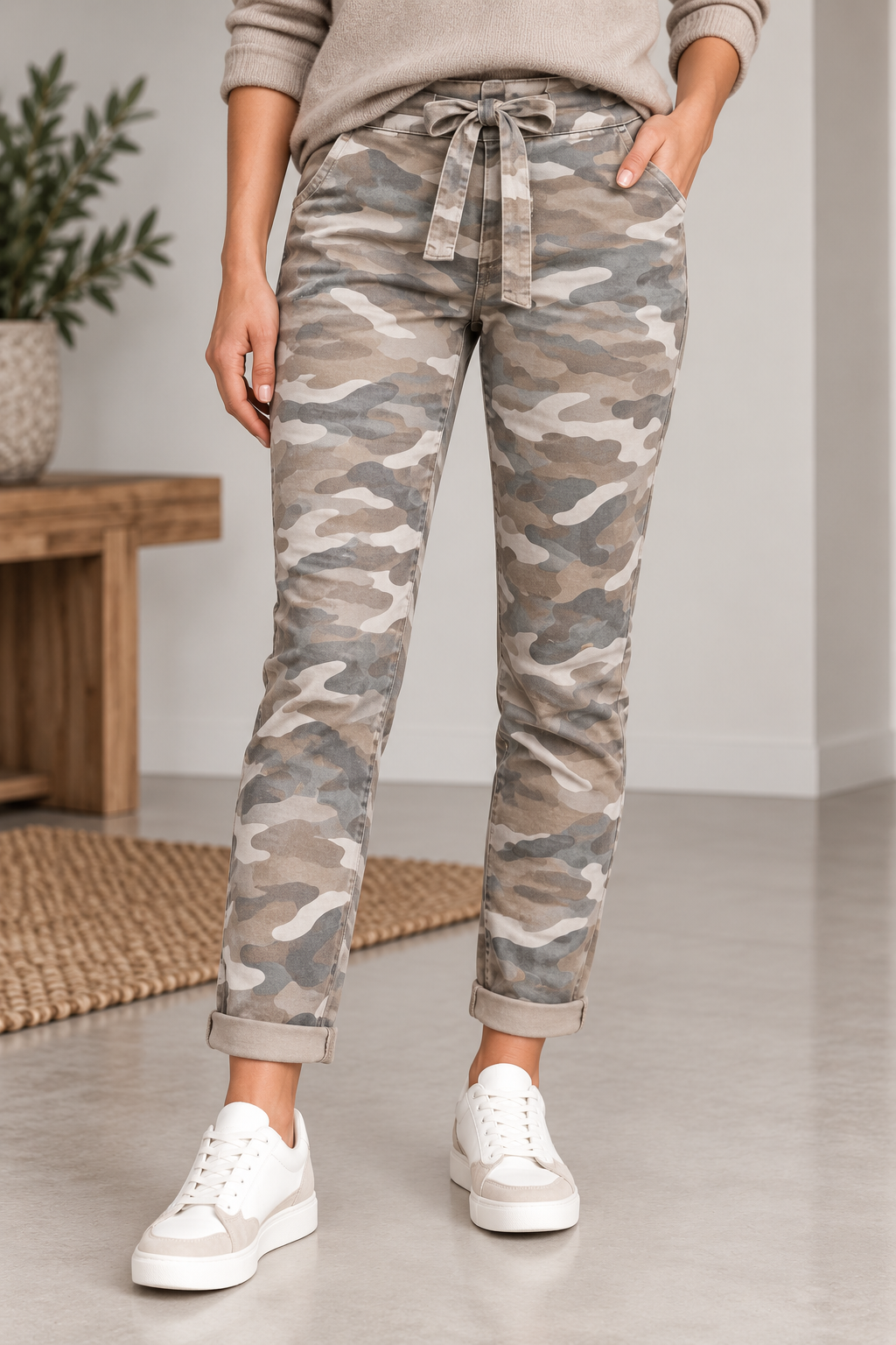 Astrid Magiska Stretchbyxor Ankellängd Dam Beige Camo | Smilebutiken - Chica London