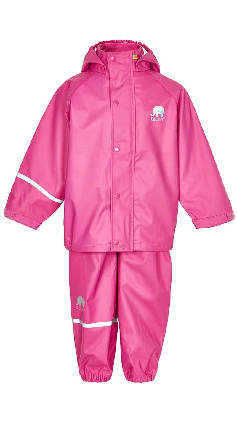 Basic Rainwear Set Real Pink Ofodrat regnset Barn Celavi