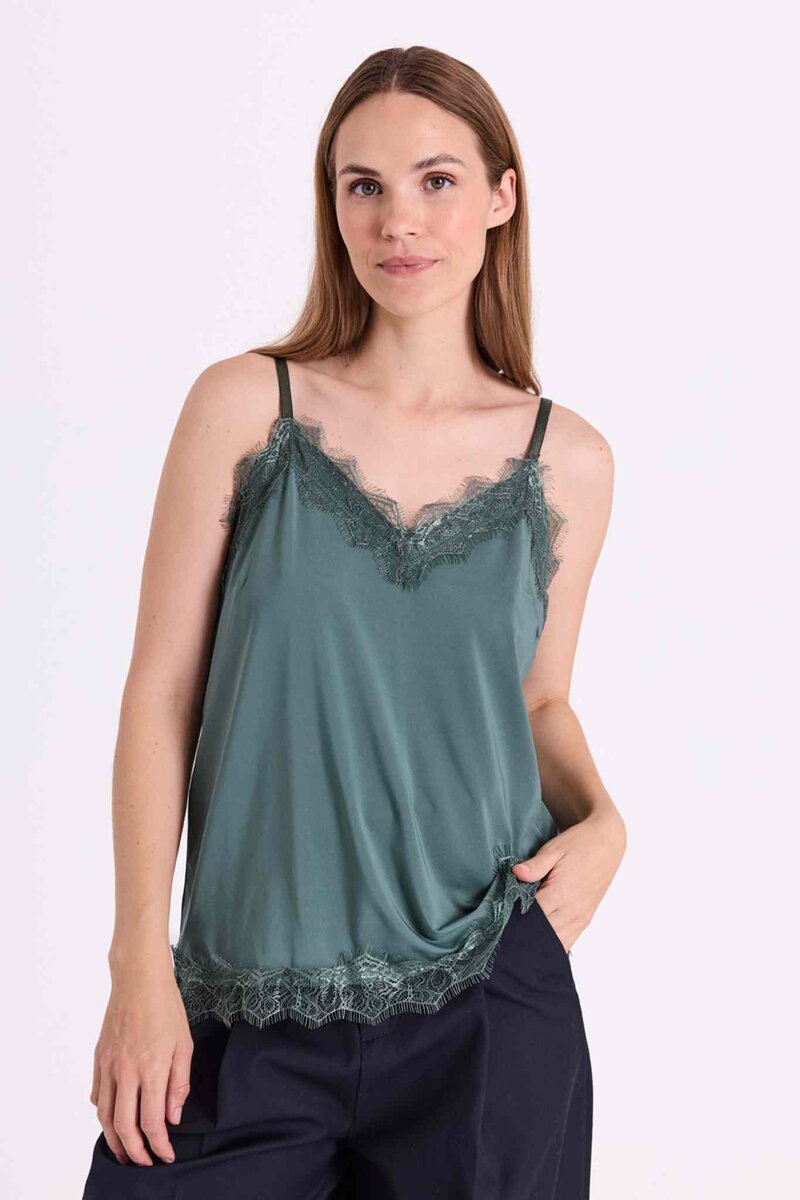 Bicco Lace Linen Top Women Dark Forest | Smilebutiken - Freequent