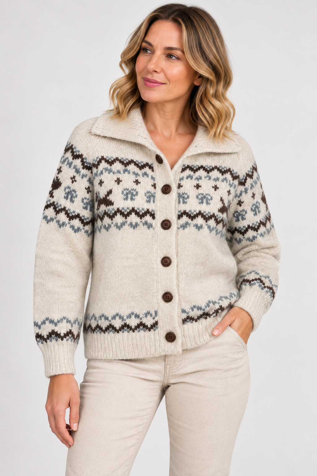 Bonnie Stickad Kofta Dam OffWhite Stone | Smilebutiken - Caramelle Fashion