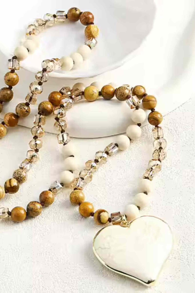 Julia Necklace Cream Heart Stone By Odahl