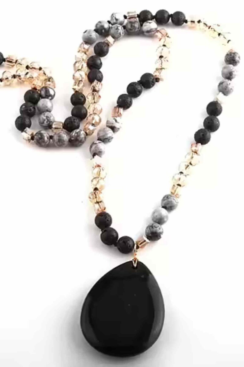 By Odahl Linnea Necklace Black Brown Stone - By Odahl