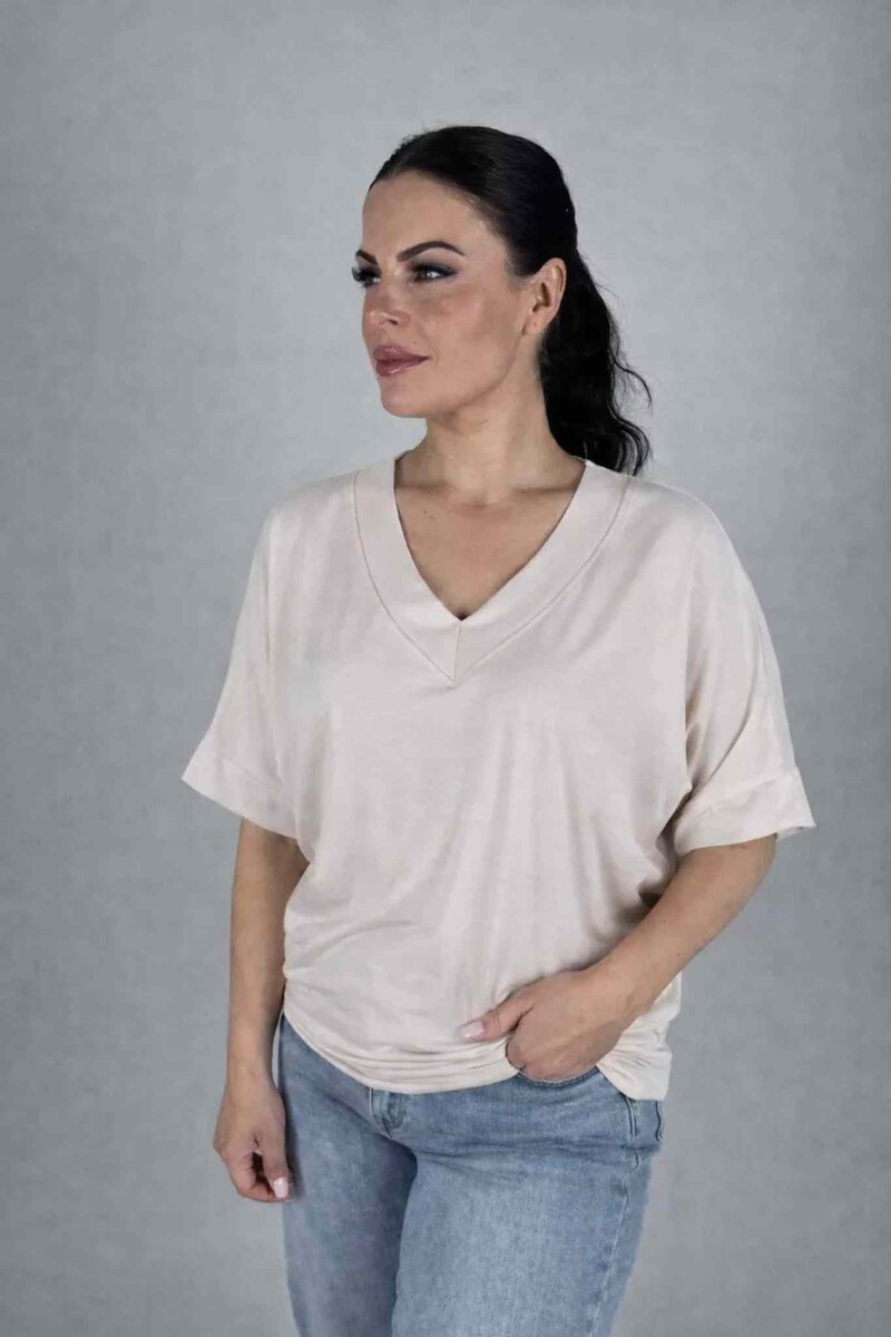 Line V-ringad T-shirt Dam Beige Camicia