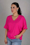 Line V-neck T-shirt Women Cerise Camicia