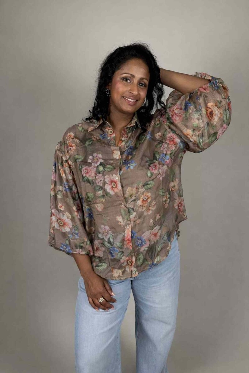 Nova Blus med Puffärm Dam Beige Camicia