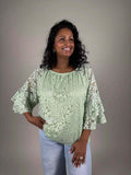 Rosalia Lace Top Women Green Shirt