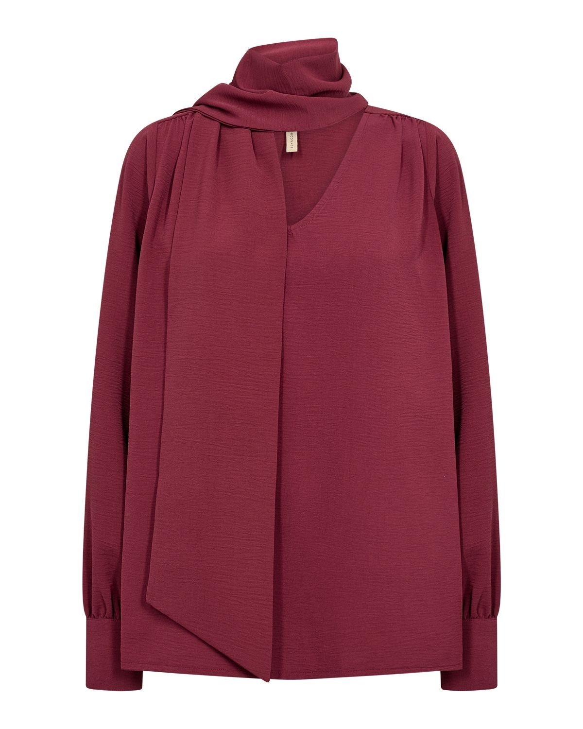 Cath 15 V-ringad Blus med Scarf Röd Rhododendron | Smilebutiken - Soyaconcept