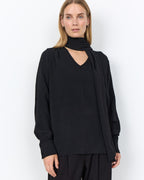 Cath 15 V-ringad Blus med Scarf Svart Black | Smilebutiken - Soyaconcept