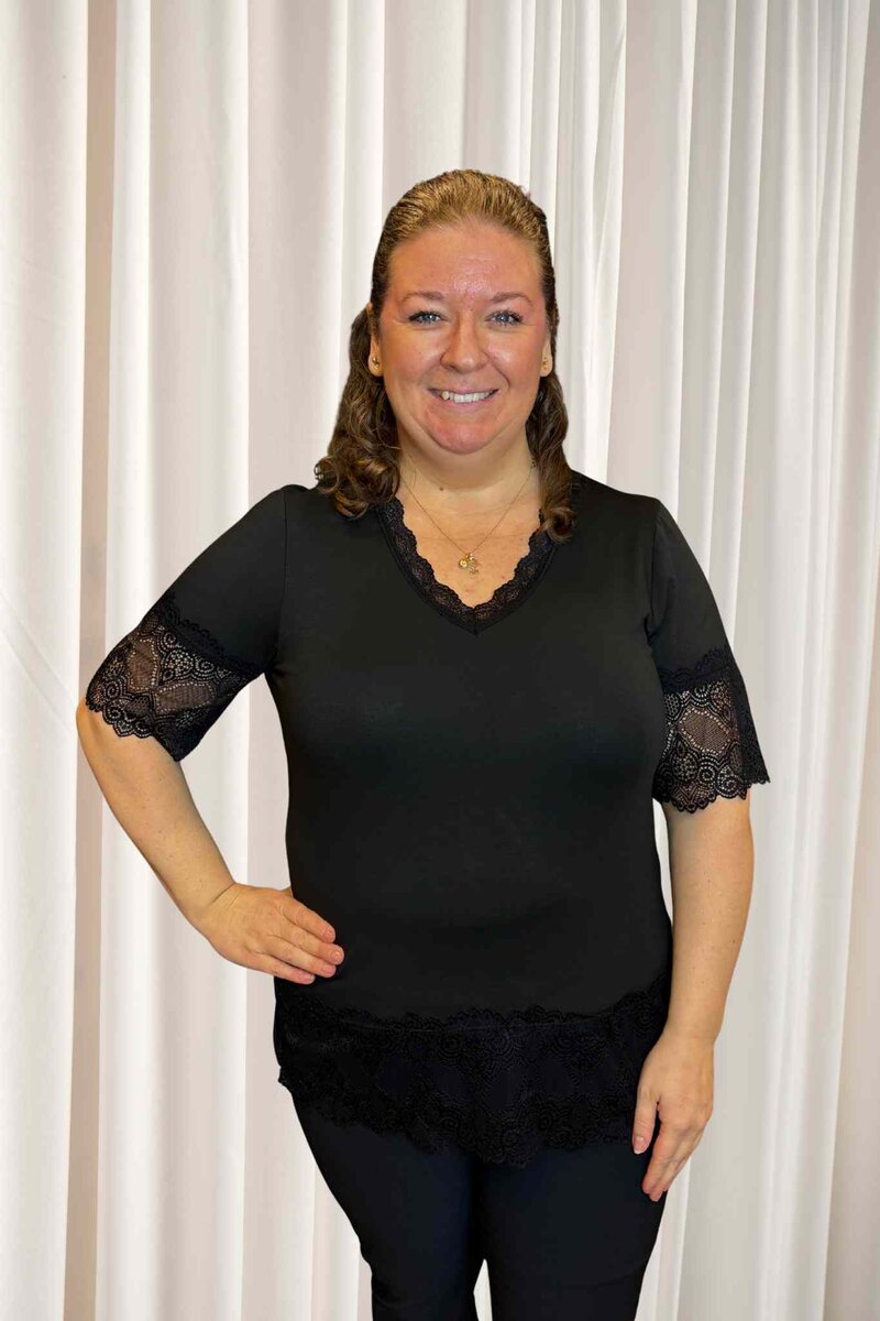 Chica London Blake Kortärmad Topp med Spets Dam Black CARAMELLE FASHION