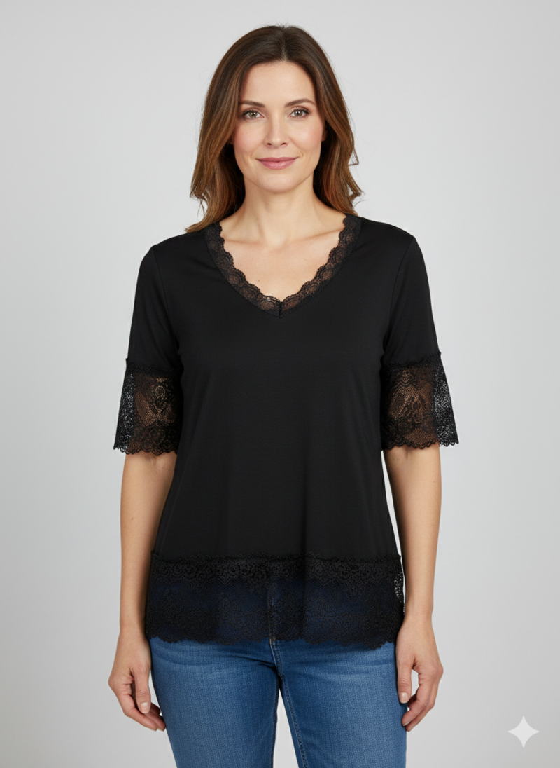 Chica London Blake Kortärmad Topp med Spets Dam Black CARAMELLE FASHION