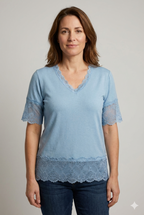 Chica London Blake Kortärmad Topp med Spets Dam Light Blue CARAMELLE FASHION