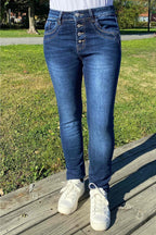 Franka Jeans med Blingknappar Dam Blue | Smilebutiken - Caramelle Fashion