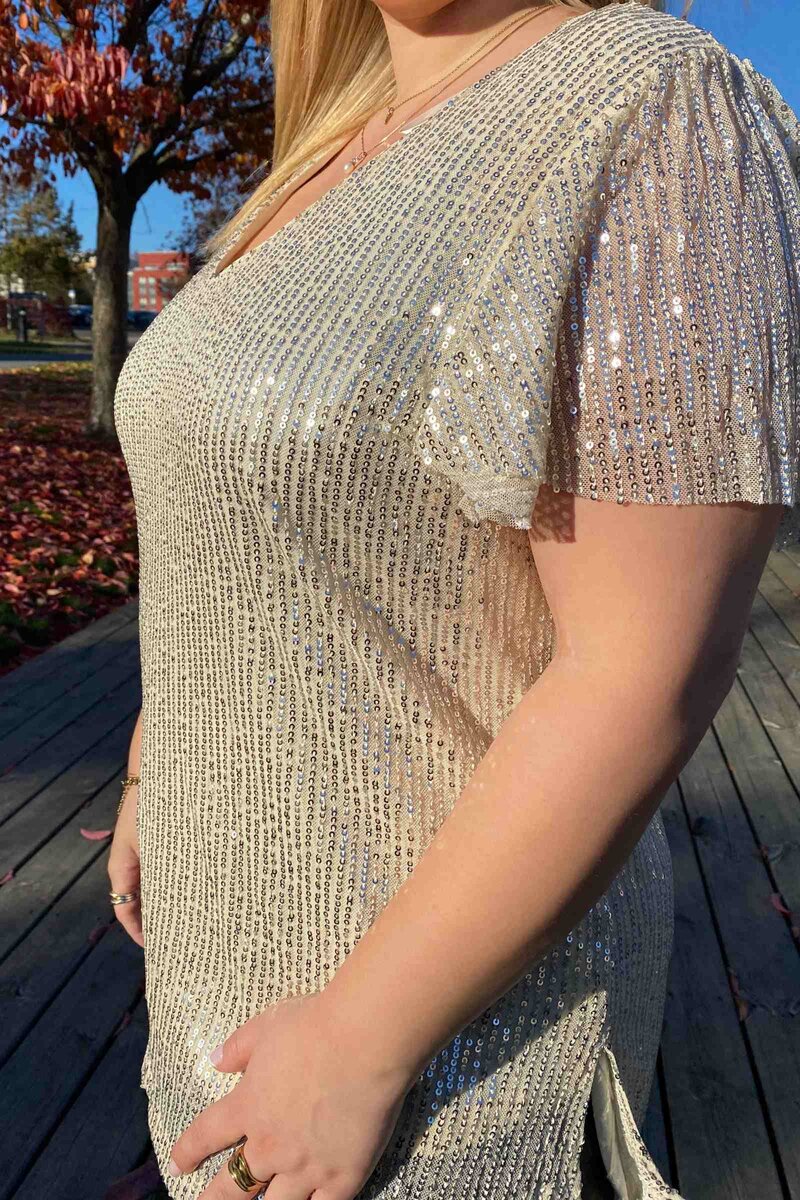 Chica London Gabriella V-neck Sequin Top Women's Champagne Caramelle Fashion