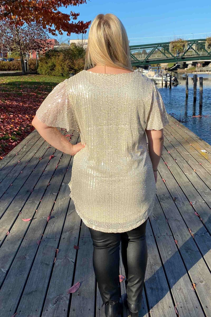 Chica London Gabriella V-neck Sequin Top Women's Champagne Caramelle Fashion