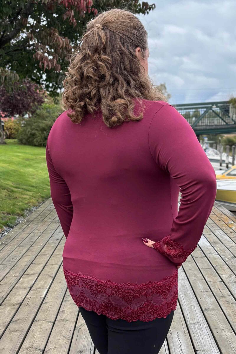 Chica London Gwynne Långärmad Topp med Spets Dam Bordo CARAMELLE FASHION