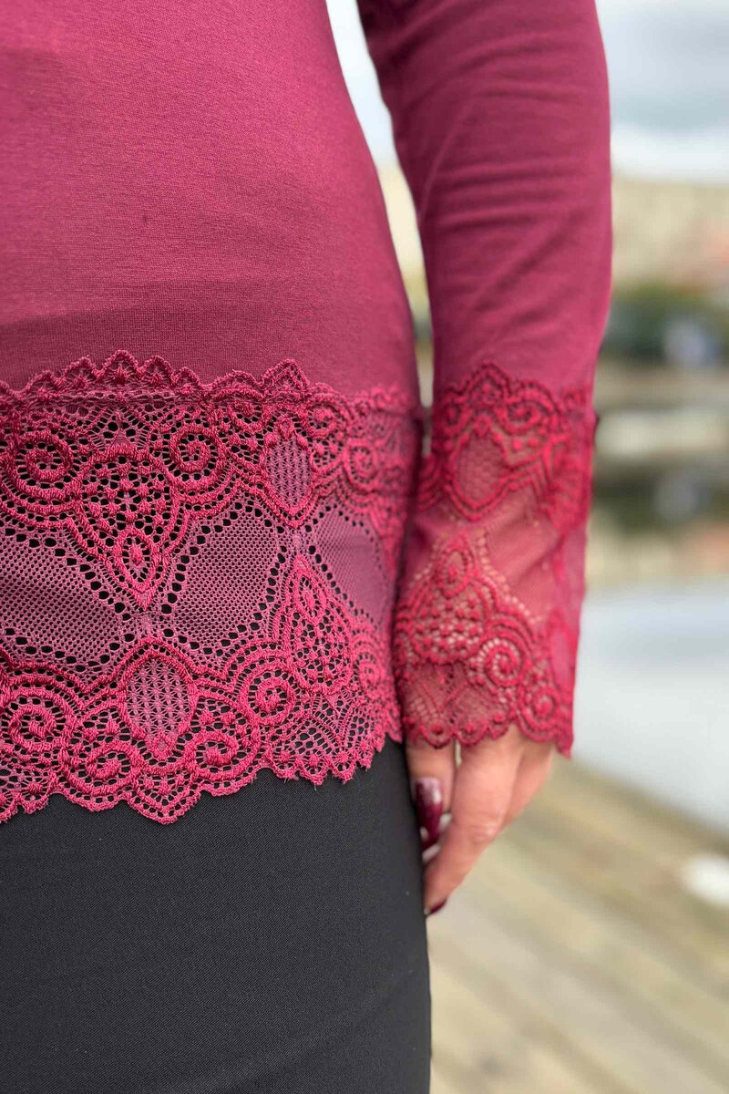 Chica London Gwynne Långärmad Topp med Spets Dam Bordo CARAMELLE FASHION