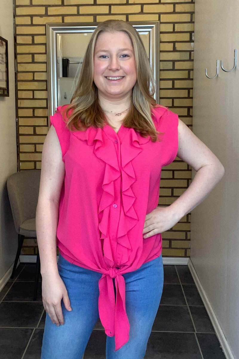 Chica London Hilda V-Neck Ruffle Blouse Women's New Cerise Caramelle Fashion