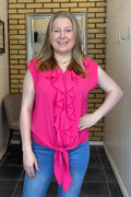 Chica London Hilda V-Neck Ruffle Blouse Women's New Cerise Caramelle Fashion