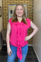 Chica London Hilda V-Neck Ruffle Blouse Women's New Cerise Caramelle Fashion