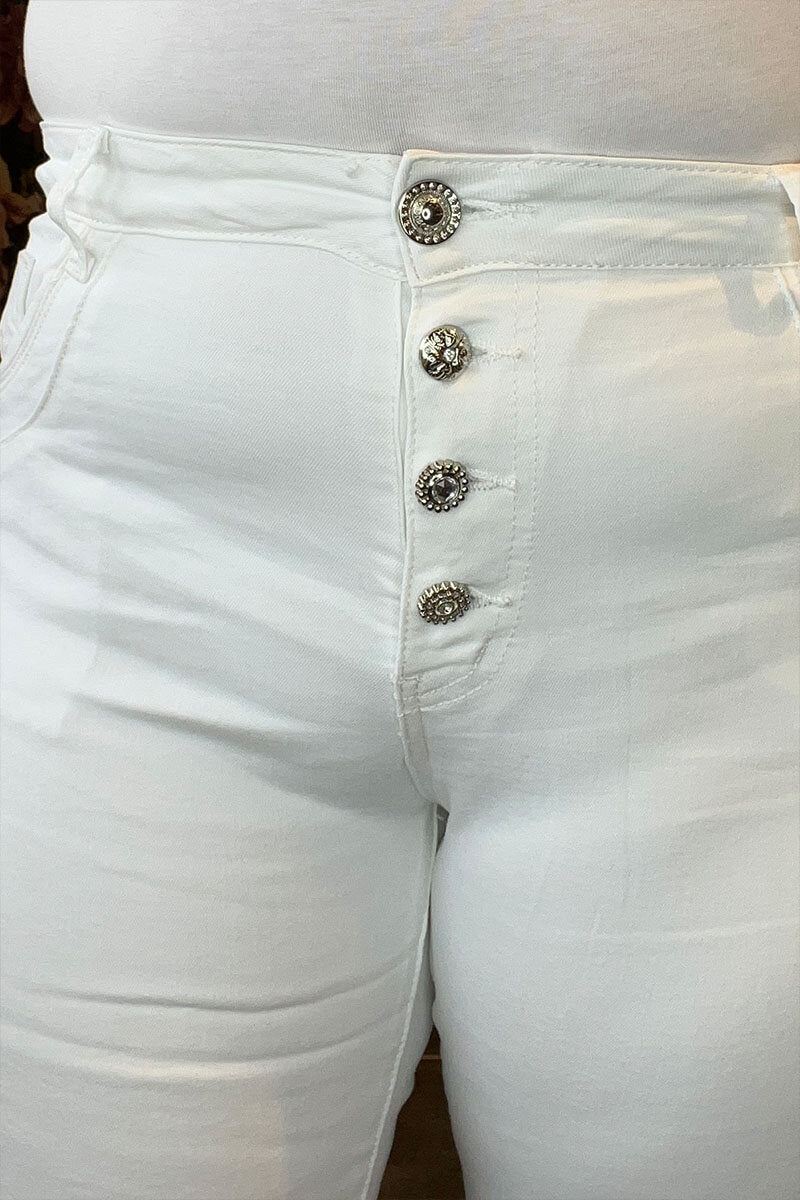 Chica London Naomi Capri With Bling Buttons Ladies White Caramelle Fashion