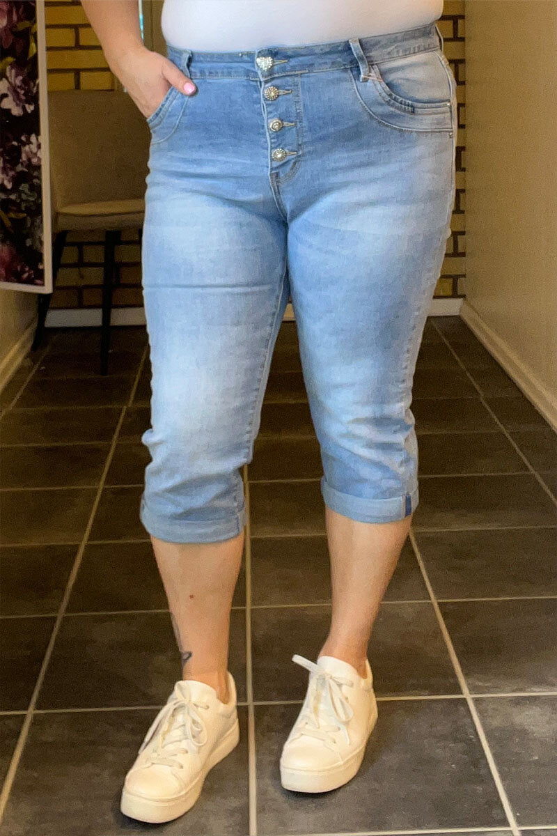 Chica London Natalie Capri With Rhinestone Buttons Women Blue Caramelle Fashion