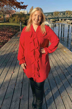 Chica London Doris V-neck Frill Dress Ladies Red - Caramelle Fashion