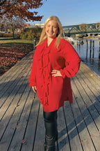 Chica London Doris V-neck Frill Dress Ladies Red - Caramelle Fashion