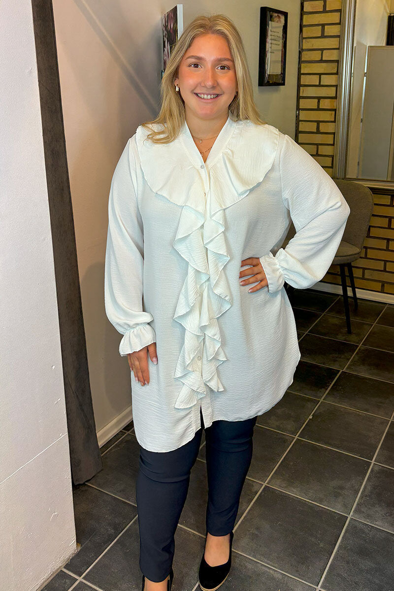 Chica London Doris V-ringad Klänning Volang Dam White CARAMELLE FASHION