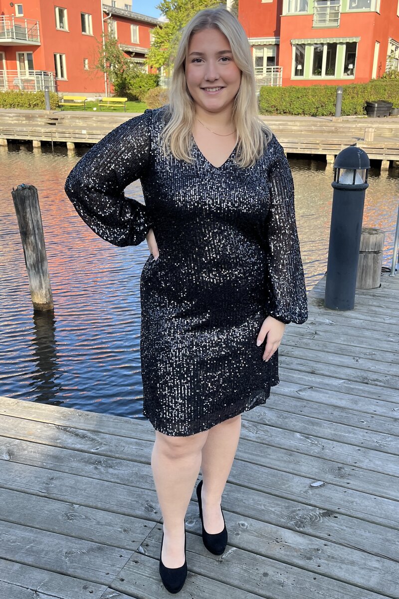 Chica London V-Neck Sequin Dress Women Black Caramelle Fashion