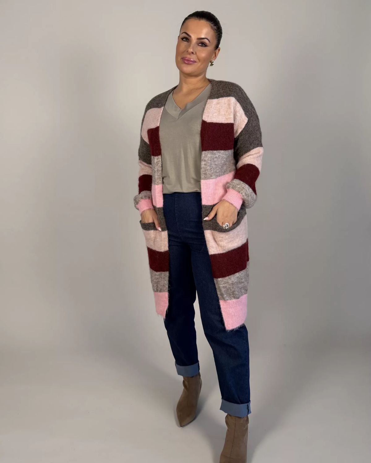 Ciara Randig Långkofta Dam Rosa | Smilebutiken - Camicia