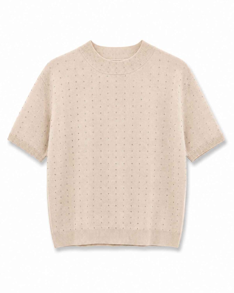 Crystal Tröja med Strass Dam Beige By Clara | Smilebutiken - Caramelle Fashion