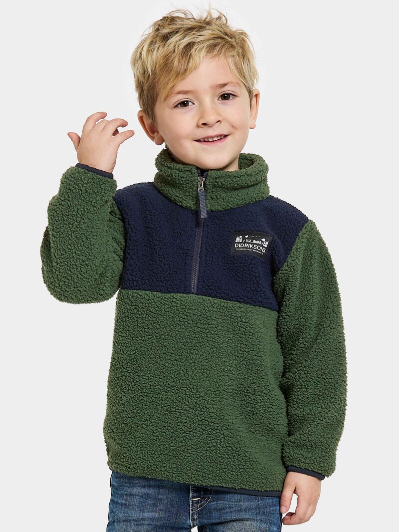 Cozy Fleece Sweater Kids Pine Green Didriksons