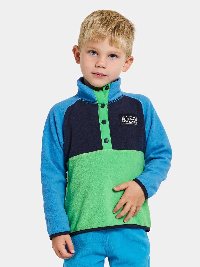 Monte Fleecetröja med knappar Barn Frog Green Didriksons