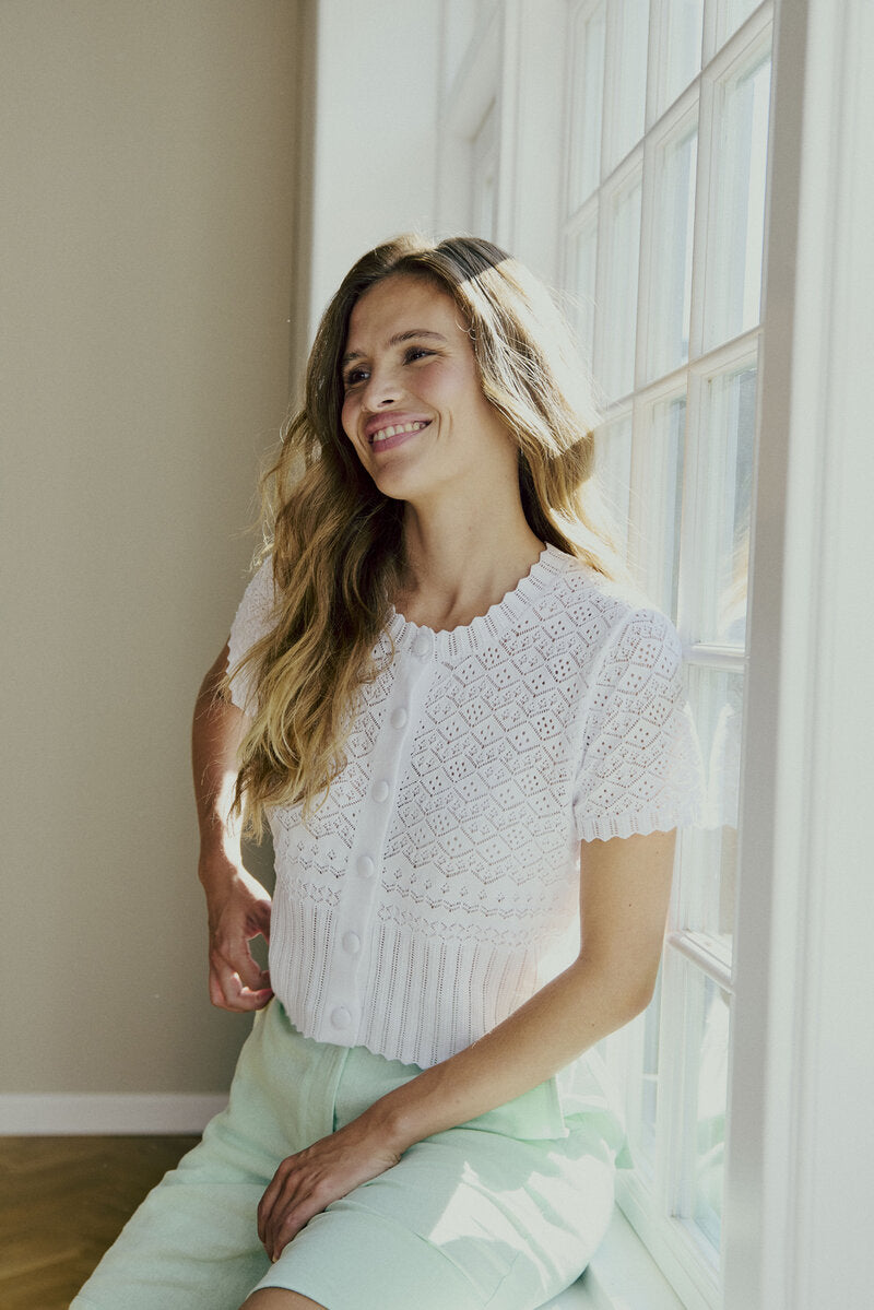 Dodo Kortärmad Cardigan Dam Brilliant White | Smilebutiken - Freequent