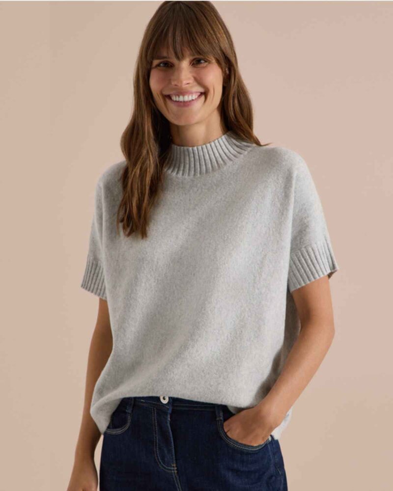 Dolman Kortärmad Stickad Tröja Dam Grå Light Grey Cecil | Smilebutiken - Cecil