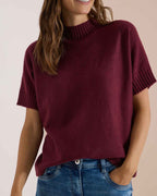 Dolman Kortärmad Stickad Tröja Dam Vinröd Red Wine Cecil | Smilebutiken - Cecil