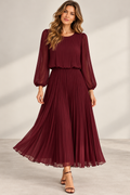 Eivor Plisserad Klänning Dam Vinröd Bordo| Smilebutiken - Caramelle Fashion