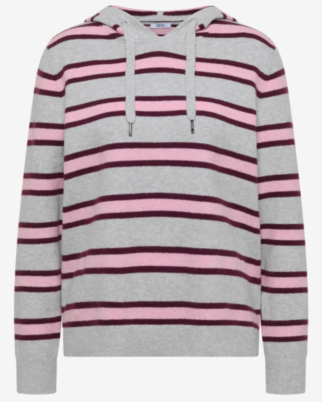 Elivra Randig Hoodie Dam Ljusgrå Light Grey Mel | Smilebutiken - Cecil