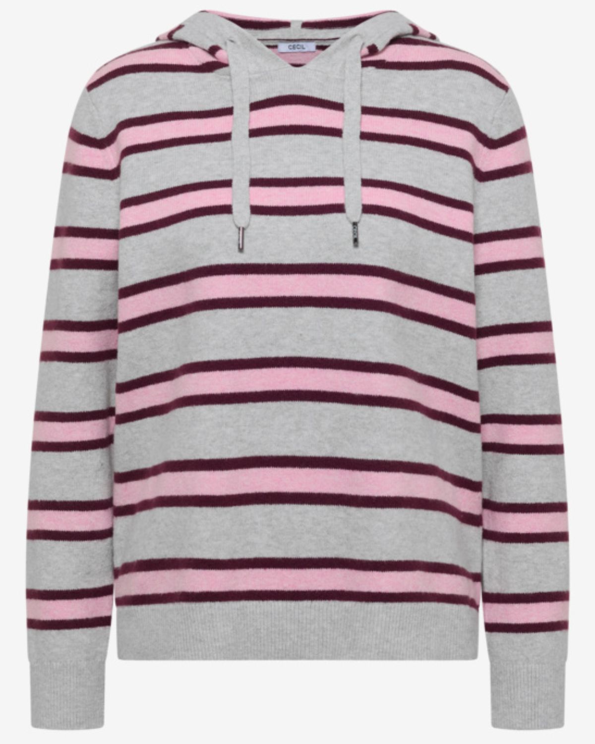 Elivra Randig Hoodie Dam Ljusgrå Light Grey Mel | Smilebutiken - Cecil
