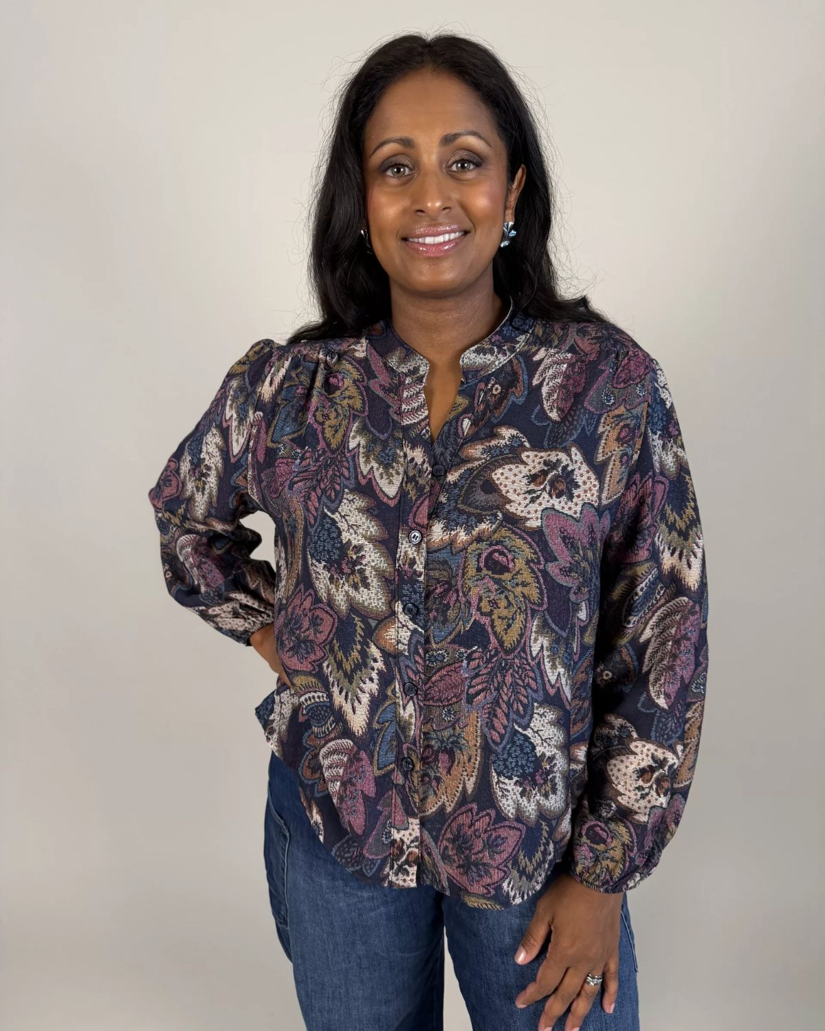 Elly Bladmönstrad Blus Dam Blå | Smilebutiken - Camicia